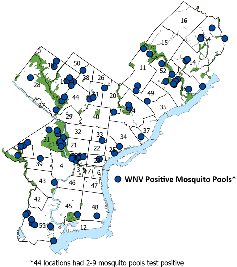 WNV positive Mosquito Pools in Philadelphia for week 37